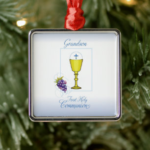Grandson First Communion, Chalice with Host Metal Tree Decoration