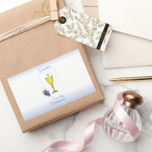 Grandson First Communion, Chalice with Host Rectangular Sticker (Gifting)