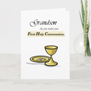 Grandson First Communion Gold Chalice, Paten Card