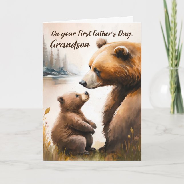 Grandson First Father's Day Papa and Baby Bear Card (Front)