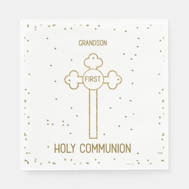 Grandson First Holy Communion Gold Look Cross Napkin (Front)