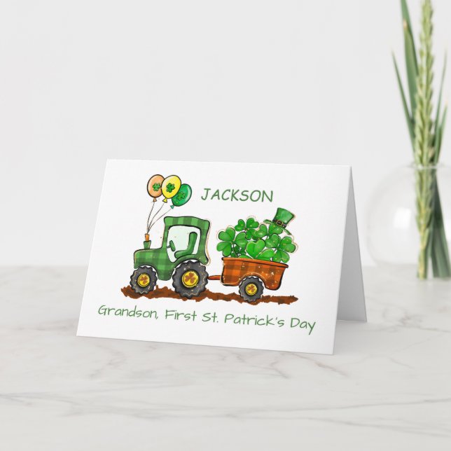 Grandson First St Patricks Day Tractor Card (Front)
