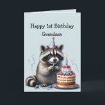 Grandson Fun Racoon 1st Birthday  Card<br><div class="desc">Grandson Fun Racoon for First Birthday Cake ,  wildlife animal,  nature graphic art</div>