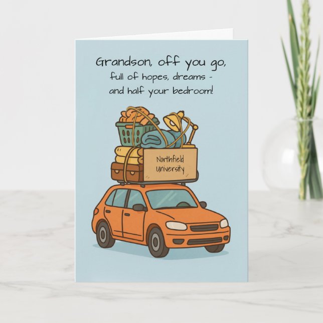 Grandson Funny Off to College Car Customisable Card (Front)