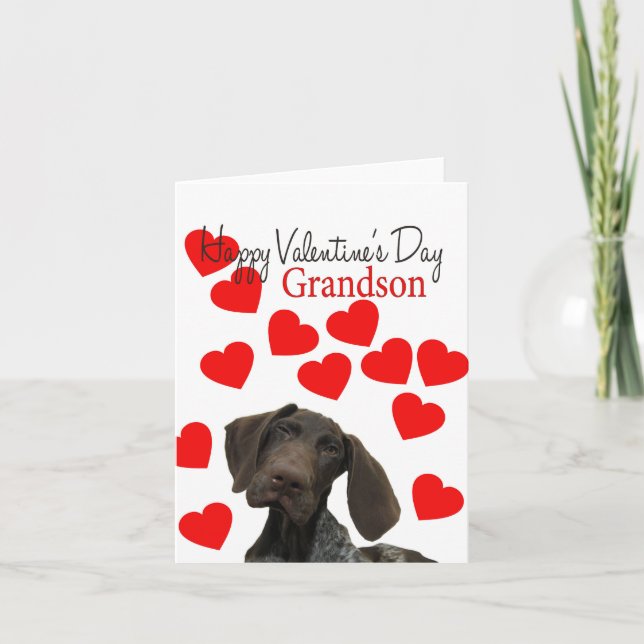 Grandson Glossy Grizzly Valentine Puppy Love Holiday Card (Front)