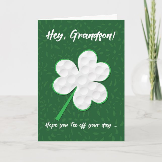 Grandson Golf Sports St. Patrick’s Day Shamrock Card (Front)