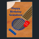 Grandson Guitar Player Birthday<br><div class="desc">A birthday card for a grandson who loves the guitar. A close-up of a guitar with a plectrum tucked into the strings. On the plectrum are the words 'You Rock'. A birthday card for a musician who loves the guitar.</div>