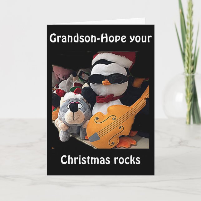 GRANDSON-H0PE Y0UR CHRITMAS "R0CKS"-YOU ROCK HOLIDAY CARD (Front)