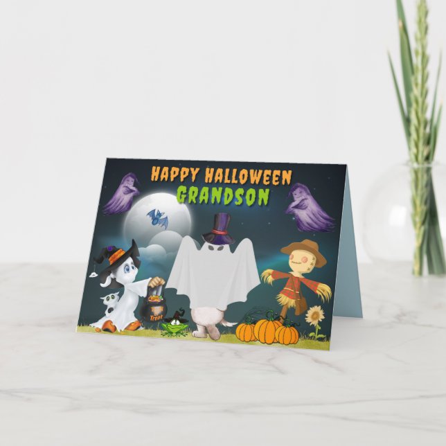 Grandson Halloween Cute Card (Front)