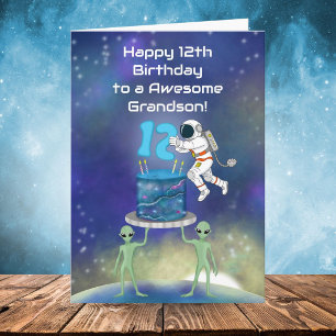 Grandson Happy 12th Birthday Astronaut with Cool  Card