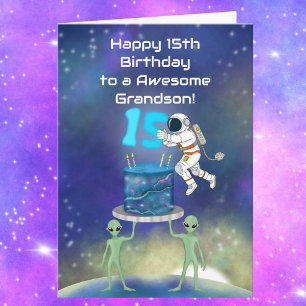 Grandson Happy 15th Birthday Astronaut with Cool  Card