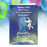 Grandson Happy 17th Birthday Astronaut with Cool  Card<br><div class="desc">A striking outer space design makes this 17th birthday card for a grandson stand out,  featuring a detailed astronaut,  glowing cake,  and playful alien characters. Ideal for teens who love unique,  creative themes,  this card celebrates seventeen with style,  imagination,  and a sense of adventure.</div>