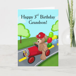 Grandson Happy 3rd Birthday Teddy Bear Firetruck Card
