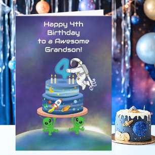 Grandson Happy 4th Birthday Astronaut with Cool  Card