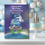 Grandson Happy 5th Birthday Astronaut with Cool  Card<br><div class="desc">Designed for a grandson who loves all things space, this 5th birthday artwork features a floating astronaut setting the number five atop a celestial cake filled with planetary details and starry accents. A rocket sweeps upward while the Earth glows gently beneath, creating a sense of wonder and motion. Friendly aliens...</div>