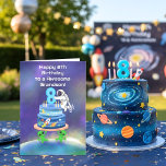 Grandson Happy 8th Birthday Astronaut with Cool  Card<br><div class="desc">This 8th birthday card for your grandson features a creative space setting where an astronaut places the number eight atop a sleek, planet-decorated cake. A rocket launches along the side, and distant stars fill the sky, giving the piece a sense of depth and motion. Supported by small alien figures below,...</div>