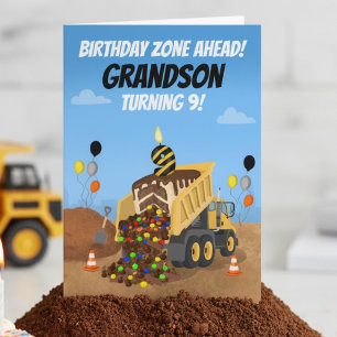 Grandson Happy 9th Birthday Dump Truck Card
