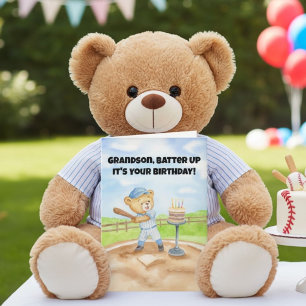 Grandson Happy Birthday Baseball Teddy Bear Card