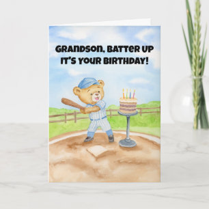Grandson Happy Birthday Baseball Teddy Bear Card