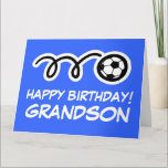 Grandson Happy Birthday soccer sport greeting card<br><div class="desc">Grandson Happy Birthday soccer sport greeting card.
Cute kids card with sporty design for boy or girl.
Personalise with custom name and background colour.
Cheerful card for son,  grandchild,  grandchildren,  daughter,  granddaughter,  children etc.
Also available as big oversized cards.</div>