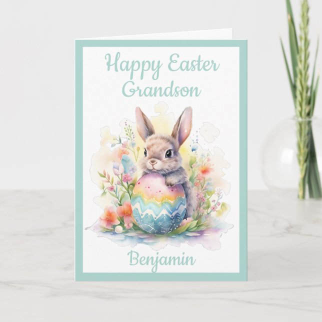 Grandson Happy Easter Bunny Egg Cute Holiday Card (Front)