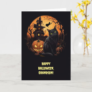 Grandson Happy Halloween Spooky Scene Haunt House Card