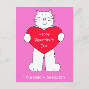Grandson Happy Valentines Day Cartoon Cat Holiday Postcard