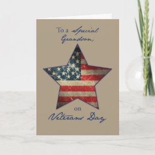 Grandson, Happy Veterans Day, Old Flag Star Thank You Card