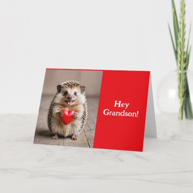GRANDSON HEDGEHOG VALENTINE CARD (Front)