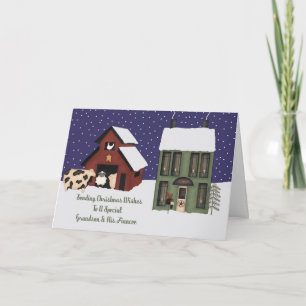 Grandson & His Fiancee Prim Farm Christmas Holiday Card
