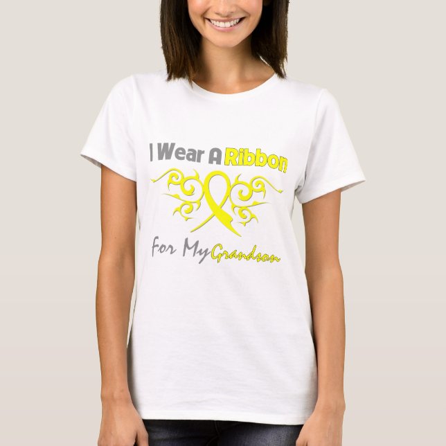 Grandson - I Wear A Yellow Ribbon Military Support T-Shirt (Front)