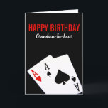 Grandson-in-Law Poker Birthday Card<br><div class="desc">Birthday card for your Grandson-in-Law with a pair of aces poker hand in hearts and spades,  with a black background.</div>