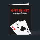 Grandson-in-Law Poker Birthday Card<br><div class="desc">Birthday card for your Grandson-in-Law with a pair of aces poker hand in hearts and spades,  with a black background.</div>