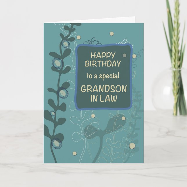 Grandson in Law Religious Birthday Green Hand Draw Card (Front)