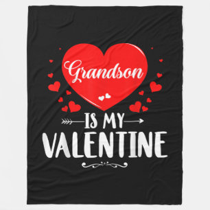 Grandson Is My Valentine Matching Family Grandma Fleece Blanket