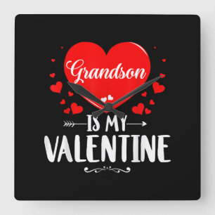 Grandson Is My Valentine Matching Family Grandma Square Wall Clock