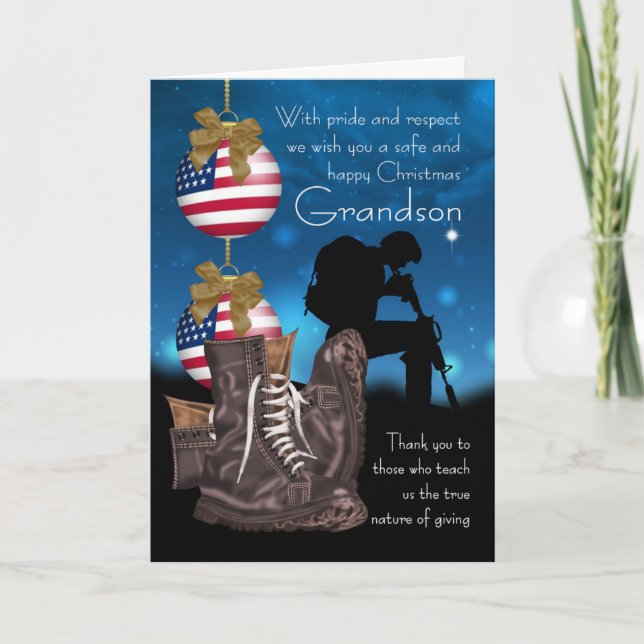 Grandson Military Christmas Greeting Card (Front)