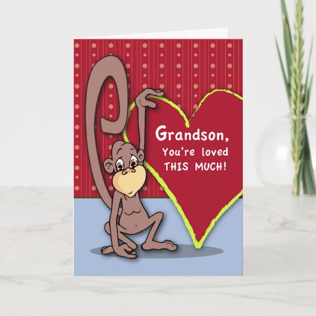 Grandson Monkey Valentine Holiday Card (Front)