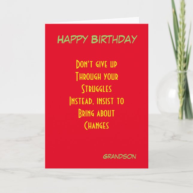Grandson motivational birthday greeting cards (Front)
