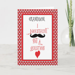 Grandson Moustache Valentine’s Day with Red Hearts Holiday Card