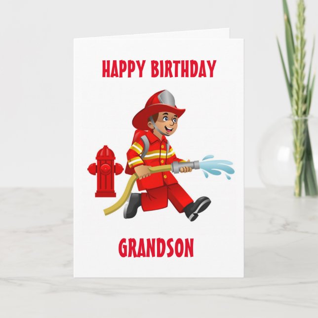 GRANDSON & MY FAVORITE FIREMAN ON BIRTHDAY CARD (Front)