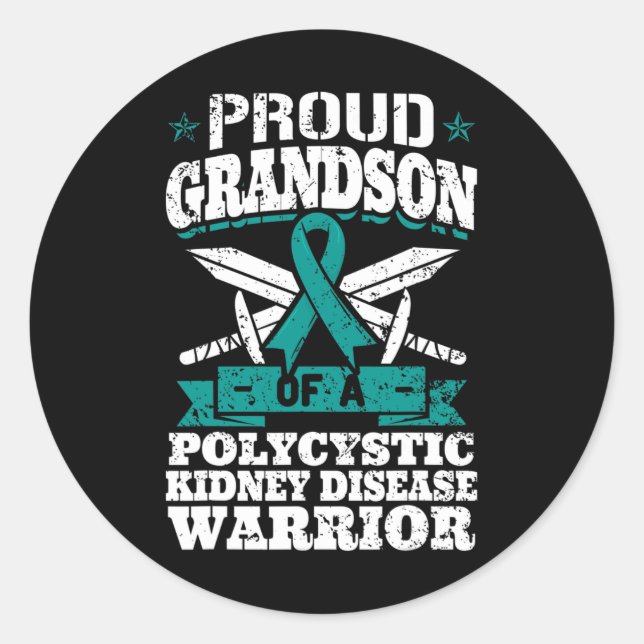 Grandson Of A Polycystic Kidney Disease Warrior Pk Classic Round Sticker (Front)