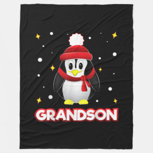 Grandson Penguin Christmas Family Matching Xmas Fleece Blanket