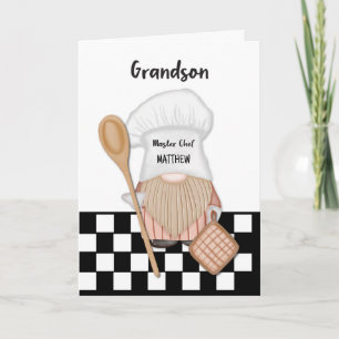 Grandson Personalise Fathers Day Gnome Chef Card