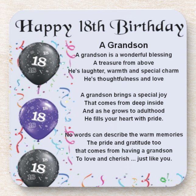 Grandson Poem - 18th Birthday Coaster (Front)