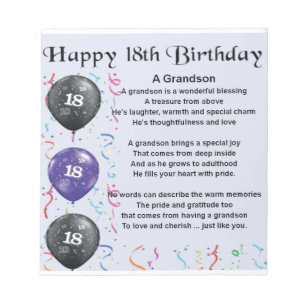Grandson Poem - 18th Birthday Notepad