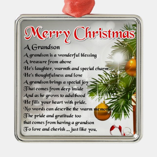 Grandson Poem - Christmas Design Metal Tree Decoration (Front)