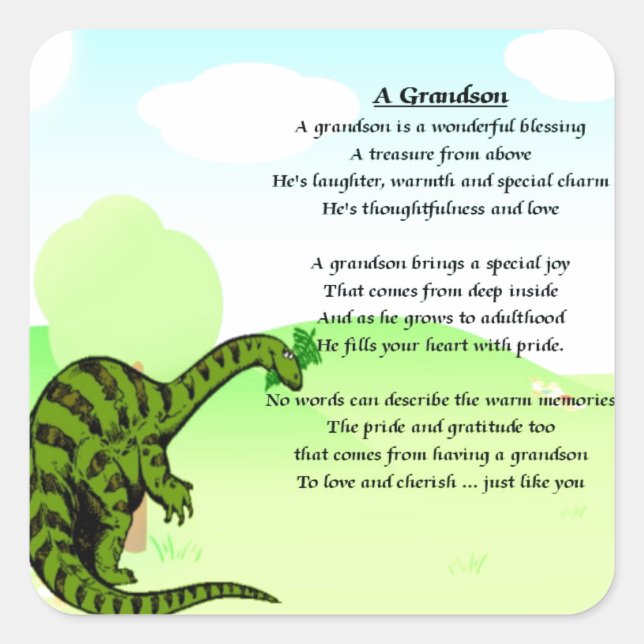 Grandson Poem - Dinosaur Square Sticker (Front)