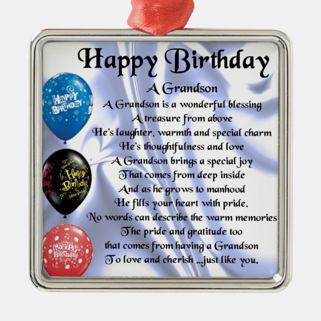 Grandson Poem  -  Happy Birthday Metal Tree Decoration (Front)