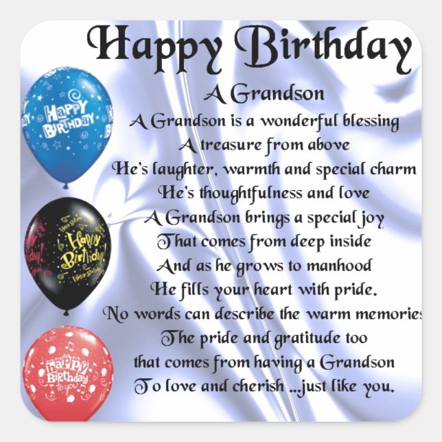 Grandson Poem  -  Happy Birthday Square Sticker (Front)